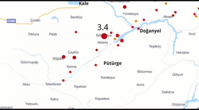 Pütürge'de 3.4 Şiddetinde Deprem Meydana Geldi