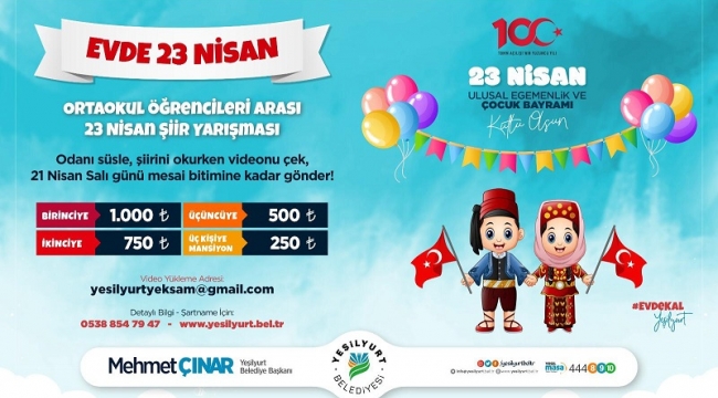 Yeşilyurt&#039;ta Evde 23 Nisan Şiir Yarışması Düzenlenecek