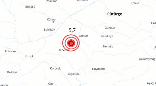 Pütürge'de 5.7 Şiddetinde Deprem Oldu