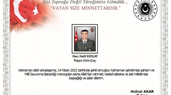 Malatyalı Topçu Uzm. Çvş. Irak’ta Şehit Oldu