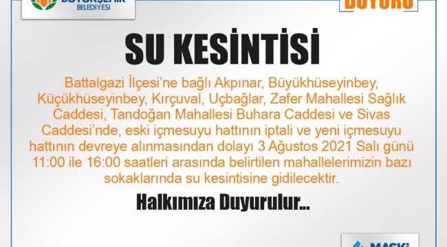 Su Kesintisi Yapılacak