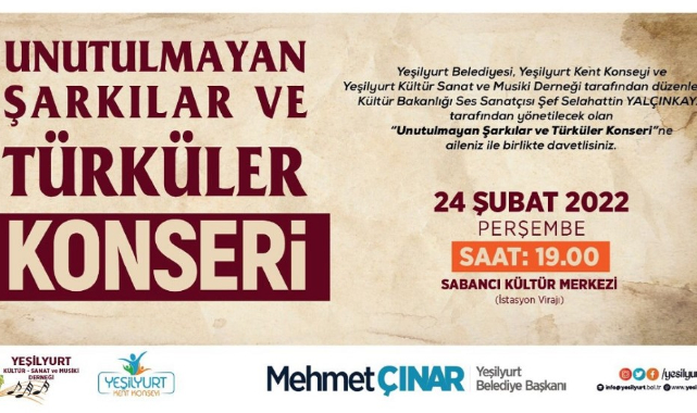 'Unutulmayan Şarkılar ve Türküler' Konseri Yapılacak