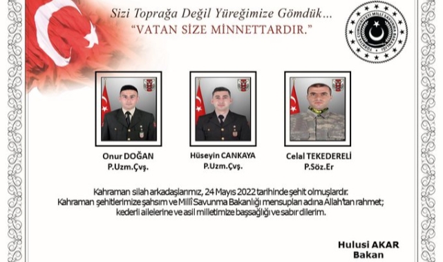 Pençe-Kilit Operasyon Bölgesinde 3 Asker Şehit Düştü