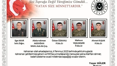 PENÇE-KİLİT HAREKÂT BÖLGESİNDE 5 ASKER ŞEHİT OLDU