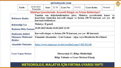 METEOROLOJİ, MALATYA İÇİN FIRTINA UYARISI YAPTI