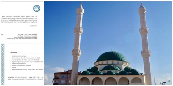 5 Kasım’da Seyyid M. Avni (Avnullah) Özmansur Salatu Selam Camii