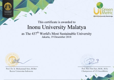 İnönü Üniversitesi Yeşil Kampüs Dünya Sıralamasında Yükselişte