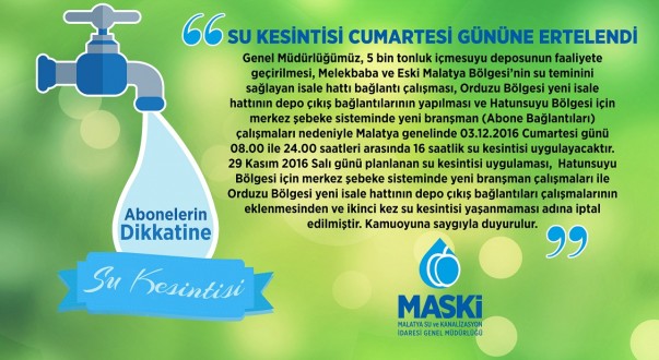 Su Kesintisi Cumartesi Gününe Ertelendi