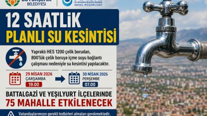 Malatya’da 12 Saatlik Planlı Su Kesintisi: 75 Mahalle Etkilenecek
