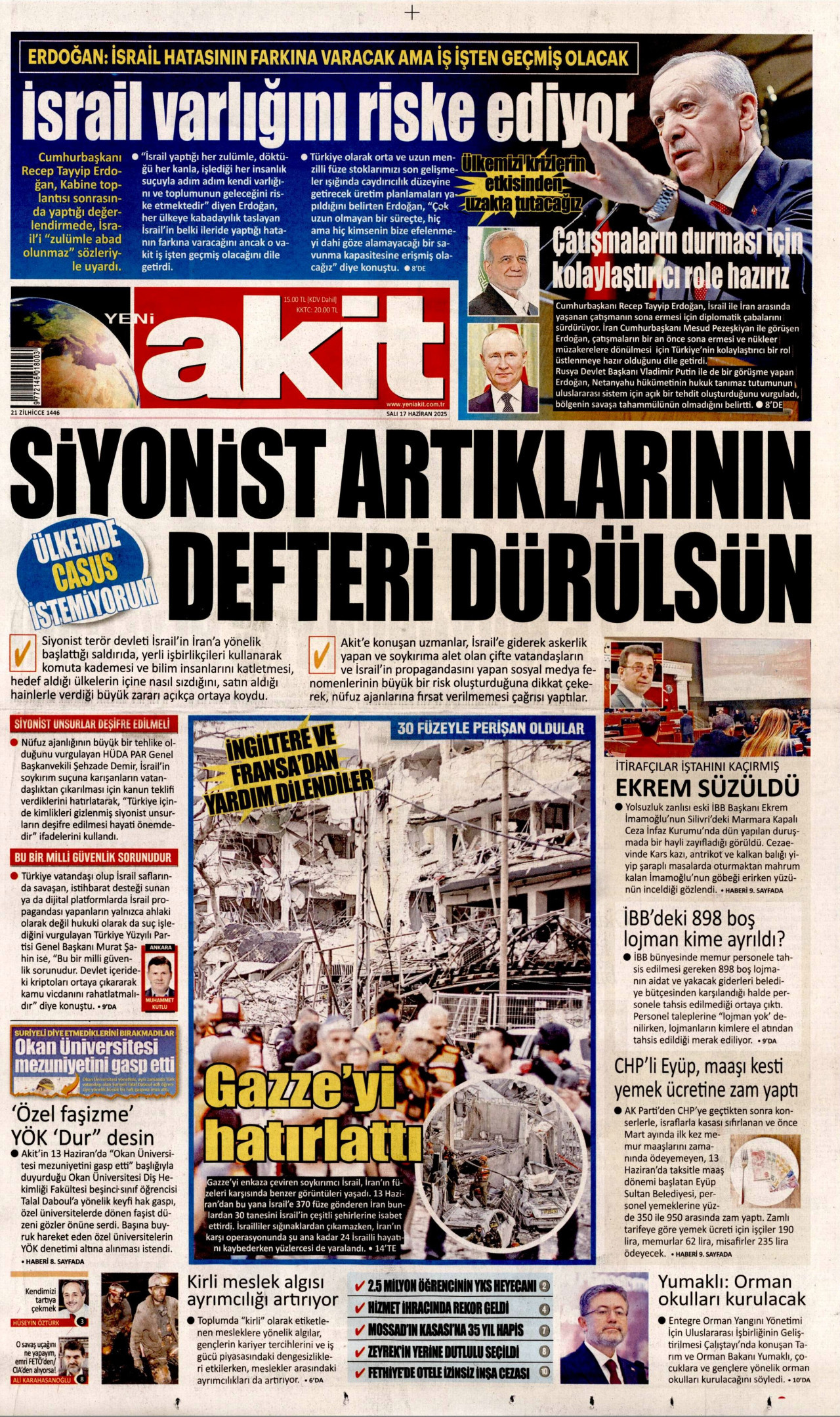 YENİ AKİT Gazete Manşeti